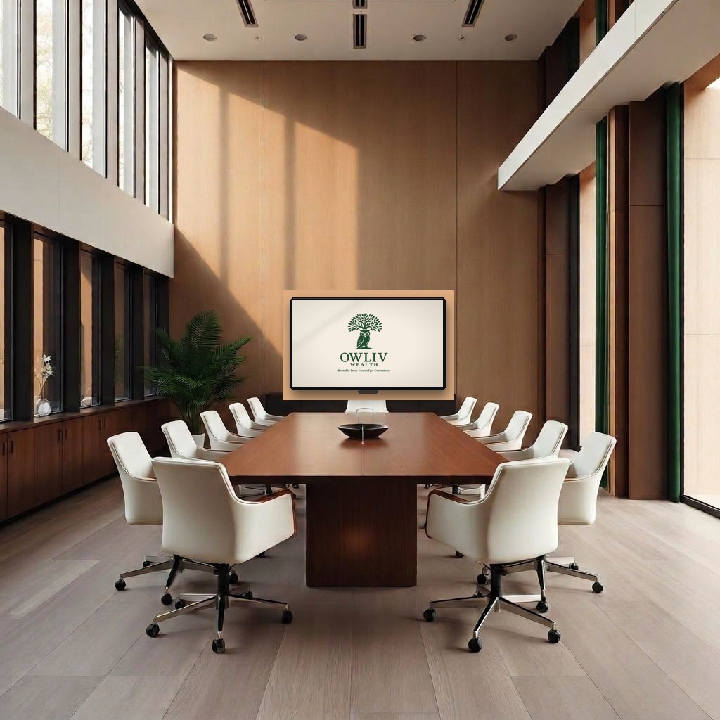 Advisors around a walnut boardroom table in a quiet office